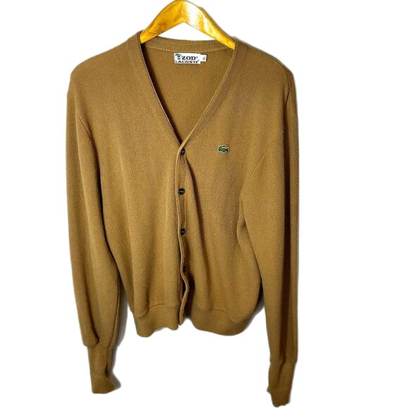 VTG 80s Izod Lacoste Men's Camel Tan Orlon Acrylic LS Cardigan Sweater Size XL - Picture 3 of 13
